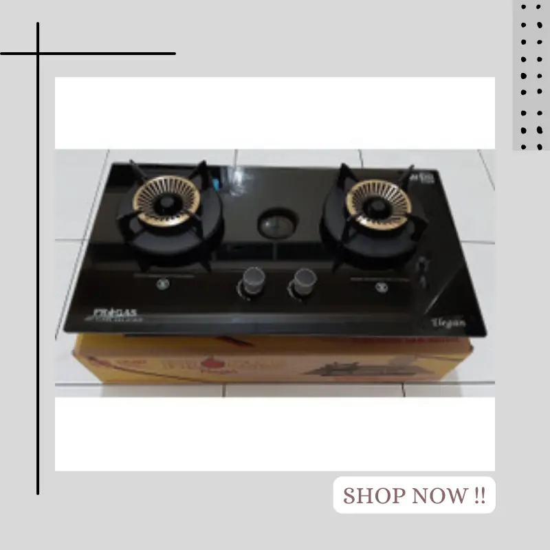Kompor Gas Progas 2 Tungku Kaca Elegan - Hitam Transparan, Ukuran 750 x 455 x 160 MM 2