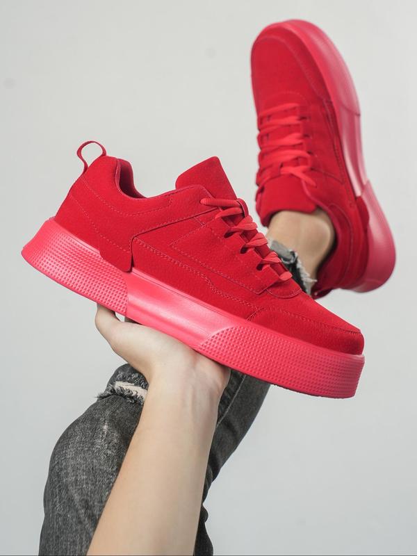 Men's Sporty Minimalist Lace Up Low Top Trainers As Gift, Back To School 2024 Summer Platform Skate Sneakers, Non-slip Boy's Walking Shoes,  Men's Shoes 6