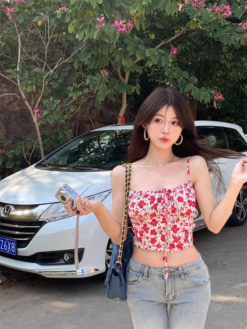 Product Introduction of ‌Yếm hoa hở lưng‌ - Dây buộc eo, phối áo khoác lưới, set đồ đi chơi cá tính mùa hè 6