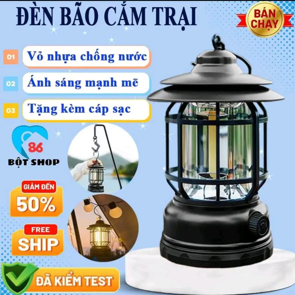 Đèn bão cắm trại dã ngoại, đèn tích điện, đèn du lịch chống nước, sạc pin tích điện. 1200mAh