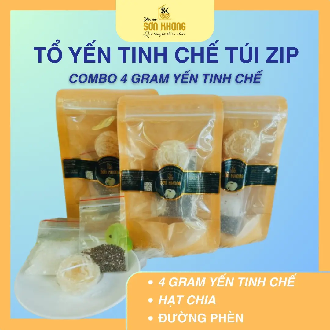 Yến Sào Sơn Khang - Tổ Yến Tinh Chế - Túi Zip 4gram tổ yến tinh chế sấy khô