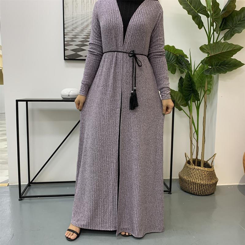 Product Introduction of Cross-Border Autumn Winter Muslim Women's Clothing In-Stock Long Sleeve Knitted Sweater Coat Robe 1853 14