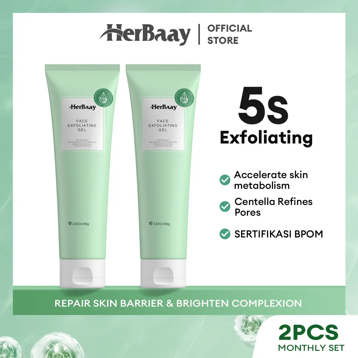 【BUY ONE GET ONE FREE】HerBaay exfoliating gel 2Pcs Brightening and moisturizer exfoliasi wajah 80g Centella Asia tica face peeling gel wajah
