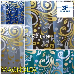 Fiber Pelapis Plastik Penutup Pagar Rumah Motif Magnolia Emas Mewah Meteran
