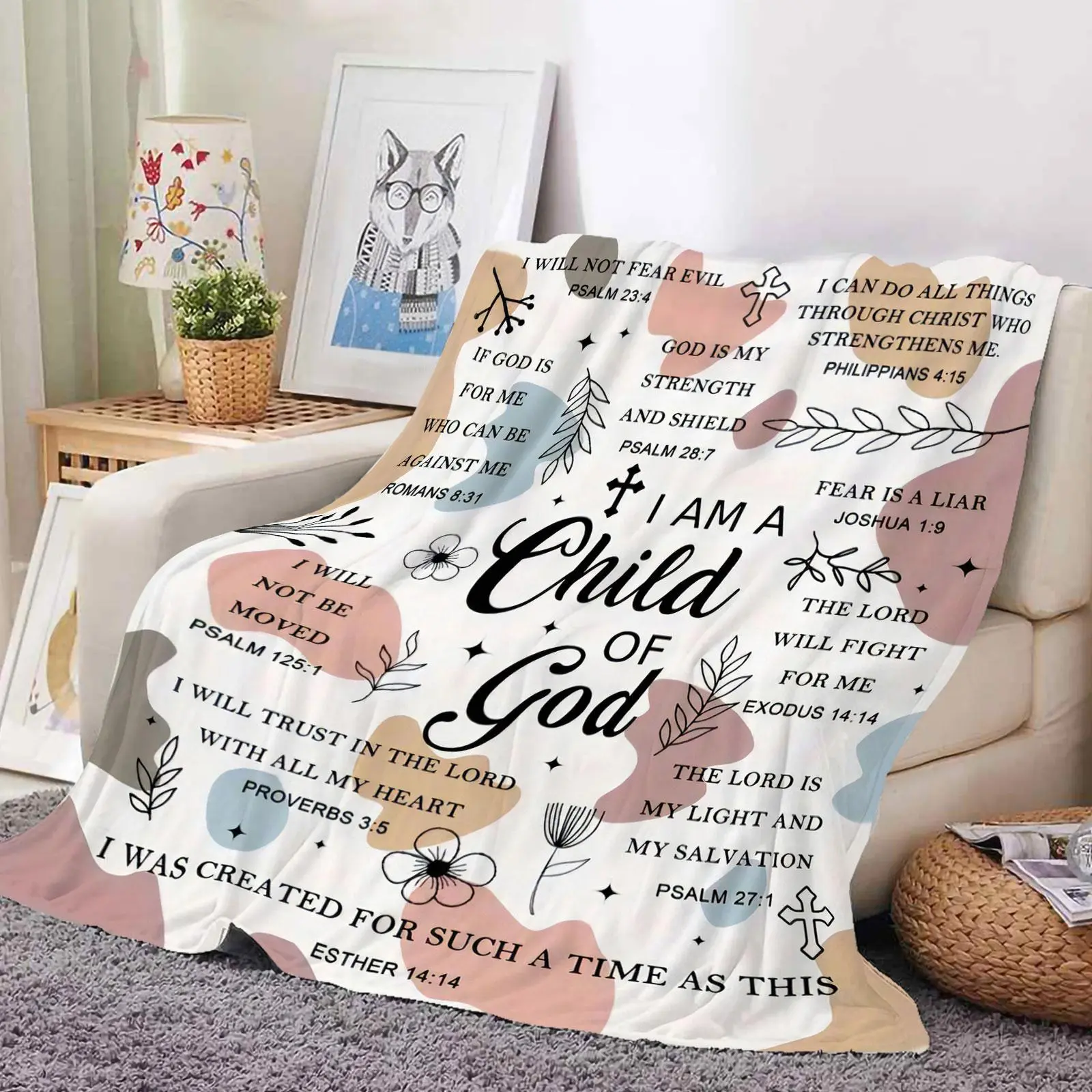 Christian Themed Letter Pattern Blanket, Soft Warming Bedding For Home & Office, Napping Blanket For Air-conditioned Room, Halloween Decor, Christmas Gifts, Christmas Decorations