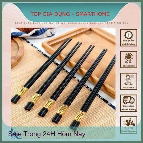 Đũa Mạ Vàng 10 Đôi Nhựa Đen Cao Cấp Chống Bong Tróc Chống Mốc Chịu Nhiệt Tốt 0