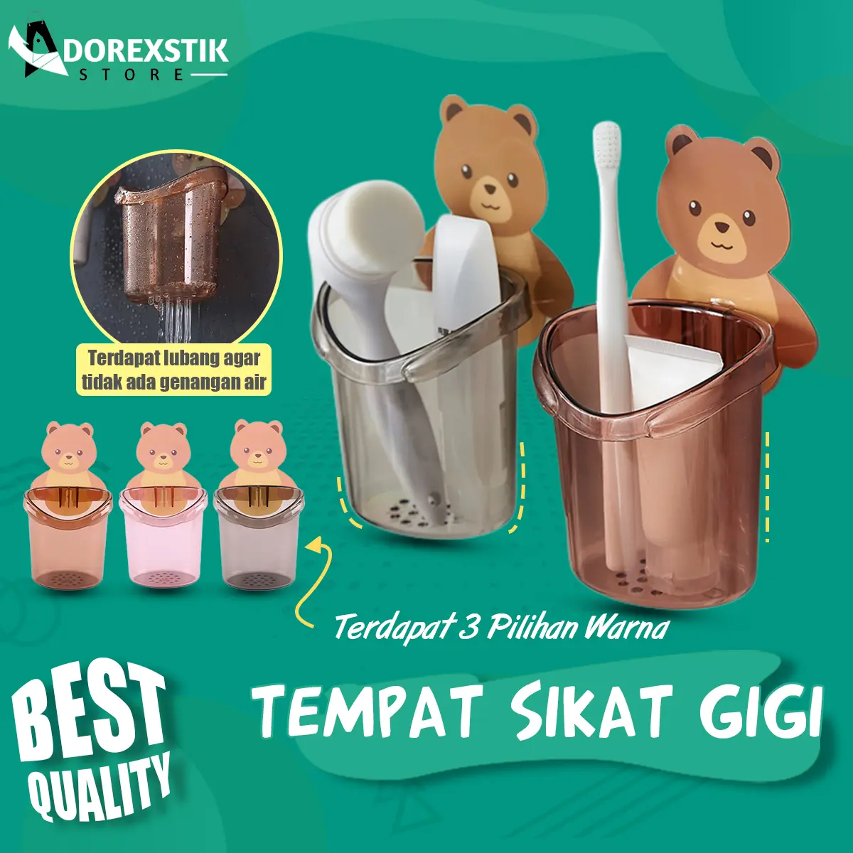 Tempat Sikat Gigi Odol Karakter Beruang / Gantungan Tempel Dinding / Holder Sabun Wadah Serbaguna / Besi Tahan Karat Dipasang di Dinding Dapat disesuaikan Kamar mandi gelas