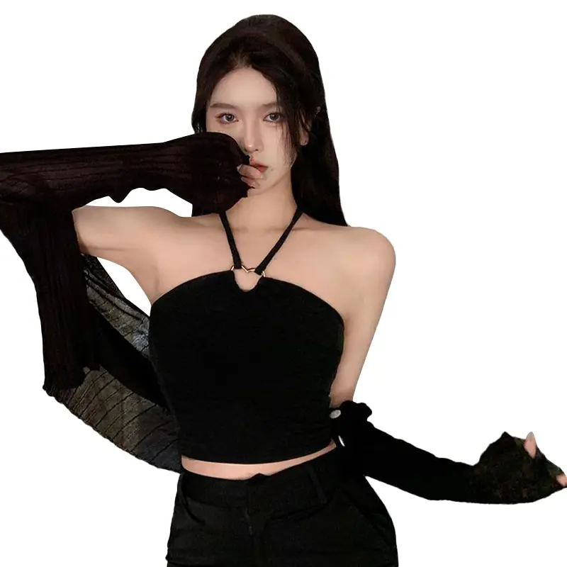 Women Halter Neck Tank Tops, Leisurely Solid Color Sleeveless Elastic Ring Connected Outwear Casual Vest Tops