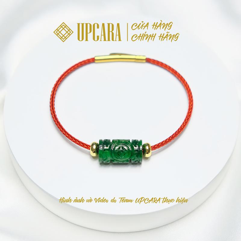 Vòng tay lu thống chạm kim tiền sơn thuỷ màu xanh đen mệnh thuỷ mộc hoả UPCARA
