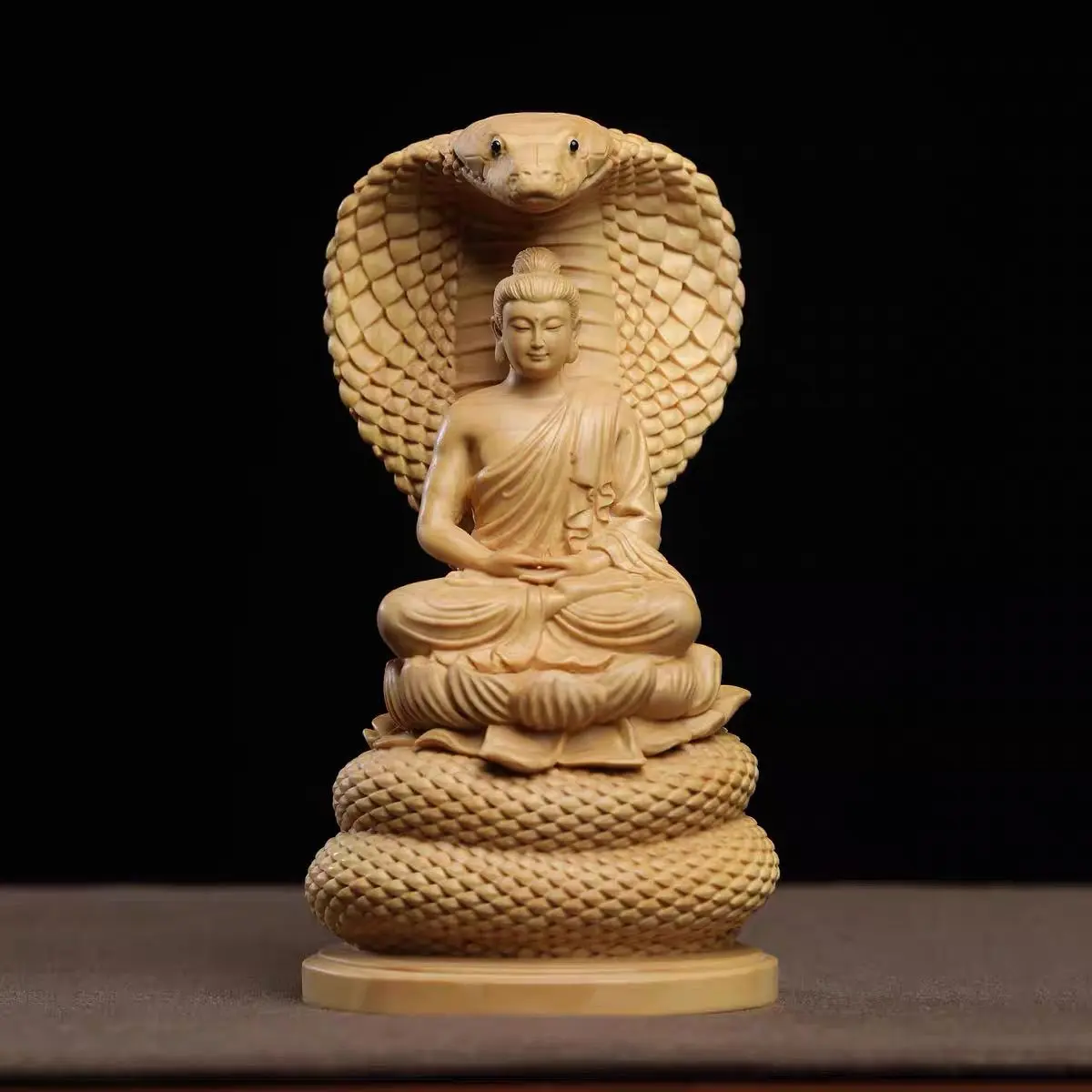 Boxwood Snake Buddha Shakyamuni Buddha Wood Carving Car Ornament Worship Statue Home Red Wood Decoration Handheld Piece