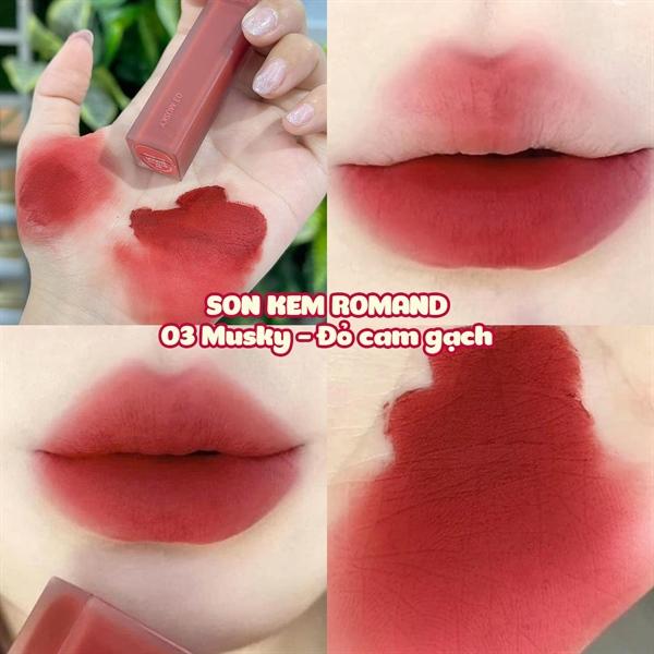 Son Romand Blur 03 Cam đỏ gạch , Son Kem Lì Romand Blur Fudge Tint Màu 03 Musky