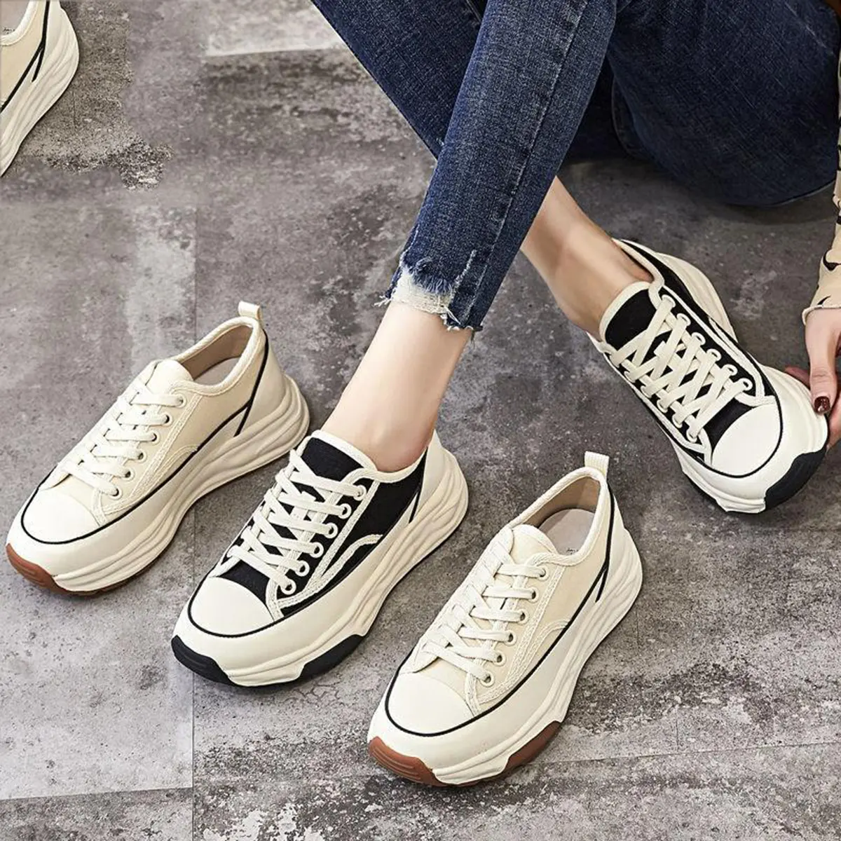 LURAD Sepatu Bertali Wanita Sekolah Pelajar Modis Casual  Sneakers Cewek  Canvas Klasik WL212