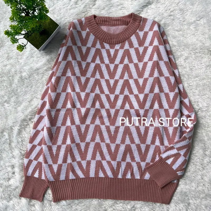 GEA SWEATER RAJUT KNIT IMPORT MOTIF V//Atasan RAJUT WANITA Top  Panjang Tangan 5