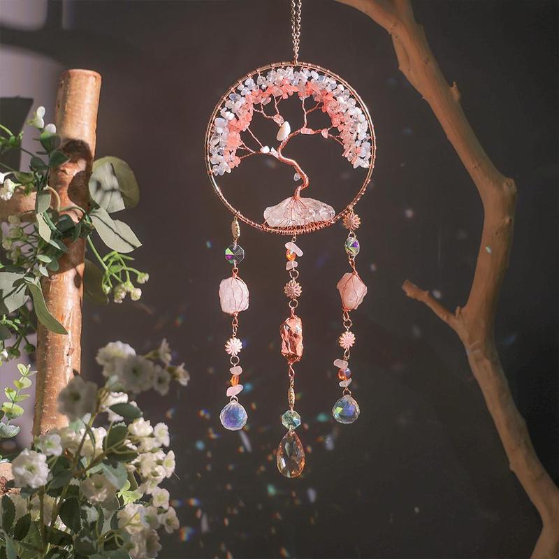 Crystal Dream Catcher, 1 Count Shinny Tree Of Life Design Hanging Decor, Hanging Ornament for Home Living Room Bedroom Hotel Coffee Shop 0
