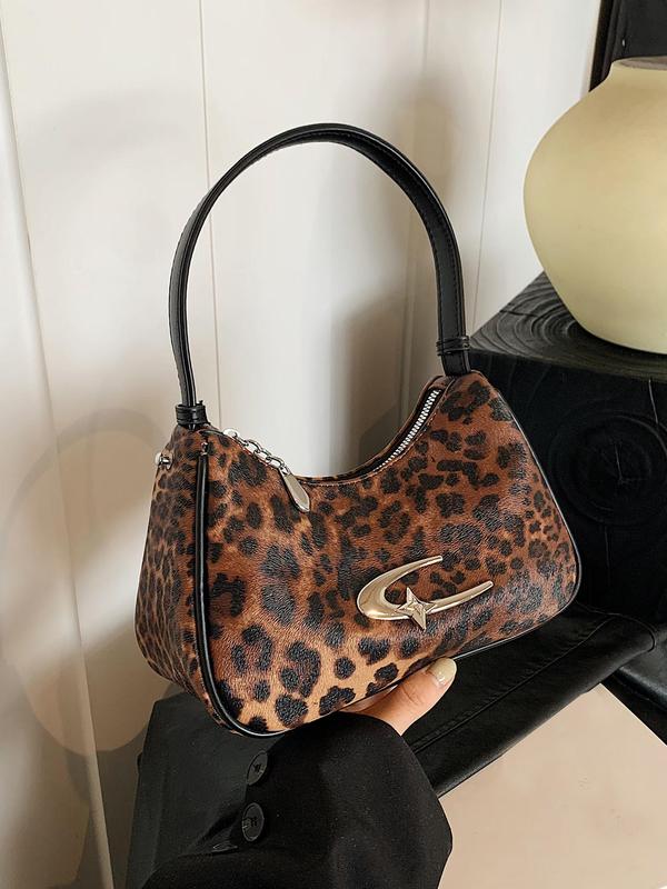 Women's Fashion Leopard Print Underarm Bag, Vintage Trendy Shoulder Bag, Casual Versatile Commuter Bag for Daily Use 0