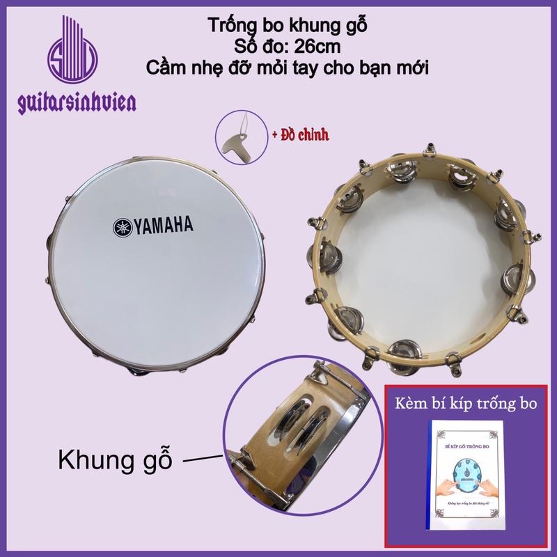 Trống gõ bo khung gỗ YMH kèm khoá chỉnh mặt - Cầm nhẹ tay - Mặt trắng đục YMH không gây mỏi tay