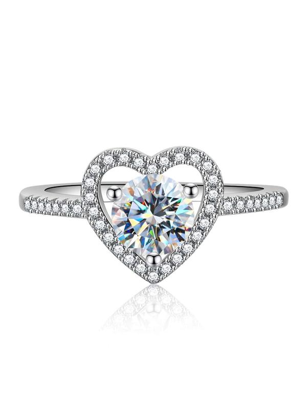 S925 Sterling Silver Synthetic Moissanite Ring, Heart Shaped Ring for Women, Elegant Jewelry for Party, Daily Decor, Trendy All-match & Exquisite Jewelry for Birthday Gift 2