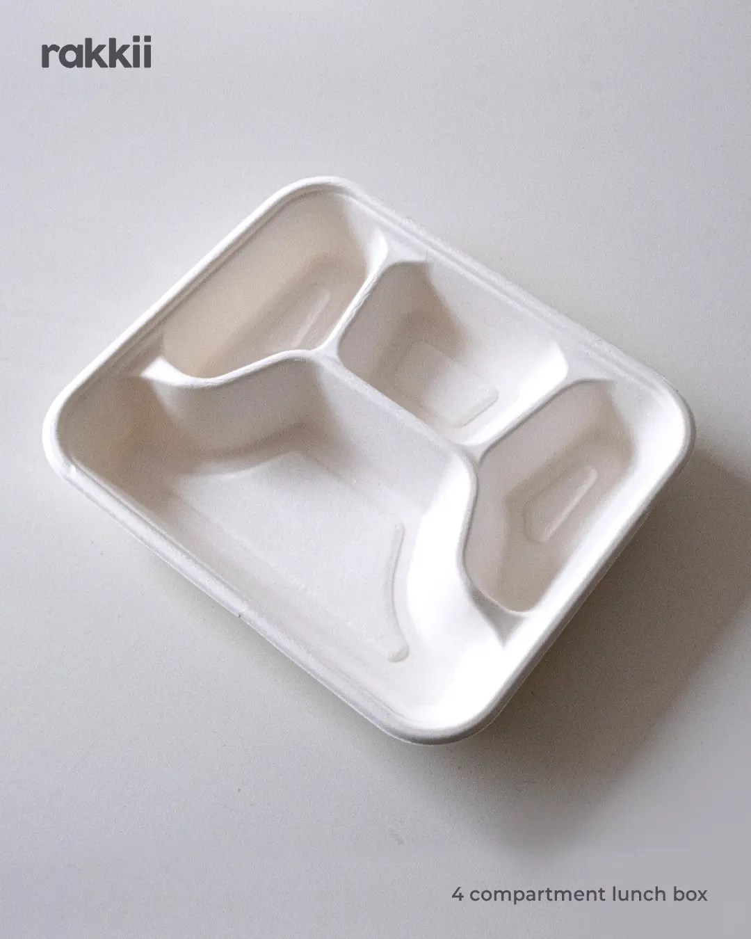 Rakkii - [10 pcs] Kotak Makan 4 Compartment Bagasse Food Box Ramah Lingkungan Bento Box