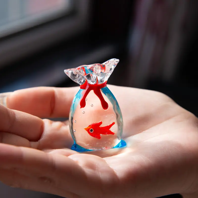Glass Miniature Fish Ornament, Cute Fish Design Glass Ornament, Home Decoration Accessories, Living Room Decoration Figurine Gift 6