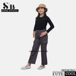Celana Cargo Anak Perempuan Korean Style Katun Drill Usia 7-15