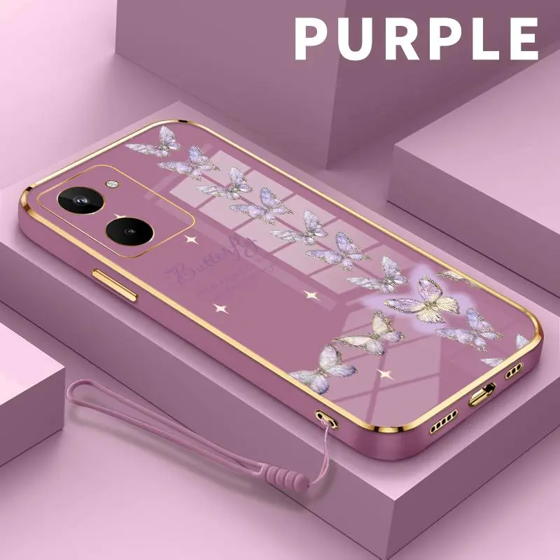 Casing Untuk Realme 10 10T Plus 11 Plus 2 3 3i 5 Pro 5 5i 5s 6 Pro 6S 6i 7 Pro 7i 8 8s Pro 8i 9 Pro Pro Plus 9i 4G 5G Sederhana Kristal Kupu-kupu Lembut TPU Pelindung Kamera Shofcase