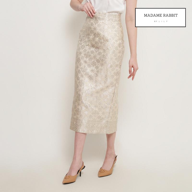 Rok Pesta Mewah Madame Rabbit Songket Putih Furing Kain Jahi - Shop ...