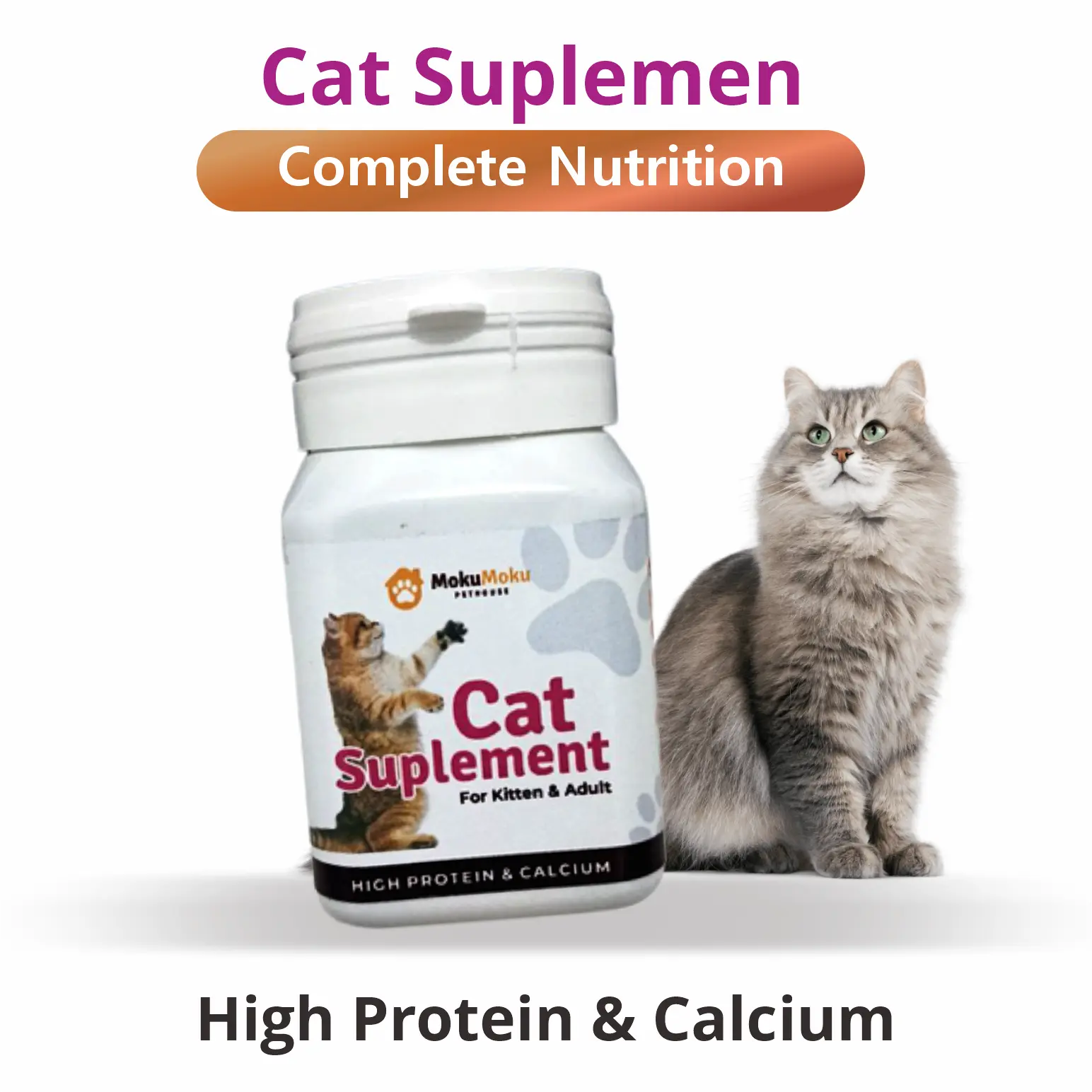 Vitamin Kucing MokuMoku, Suplemen penambah nafsu makan Bikin Gemoy & Gembul bulu lebat menjaga stamina kucing