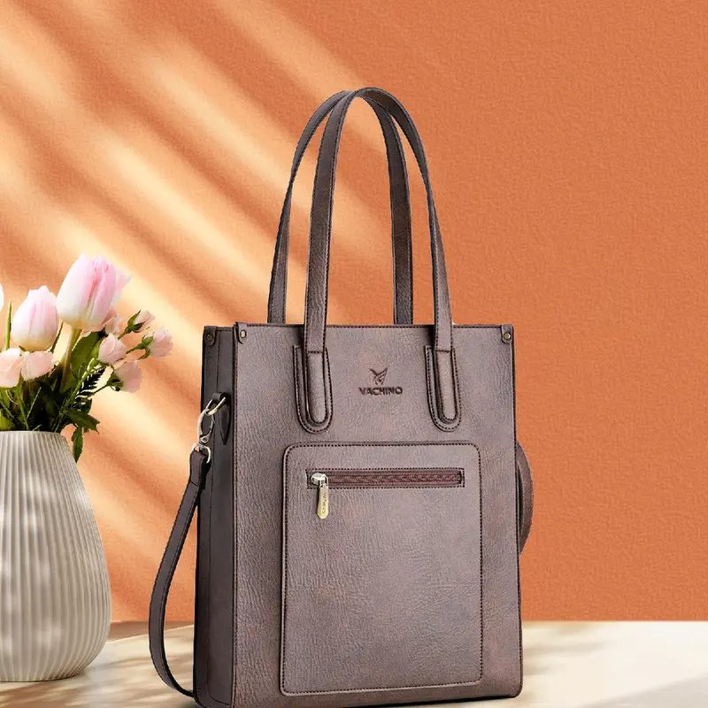 [Tặng Ví móc khóa] Túi Xách Da Nữ Công Sở VACHINO kiểu dáng dọc TX010 đựng vừa laptop, giấy A4 Bag Tote Chữ Nhật Hình Chữ Nhật 8