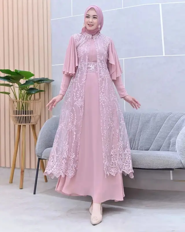 Clarissa Dress Inner + Outher Brukat Premium Free Belt / Gamis Brukat Aplikasi Mutiara Busui Friendly / Gamis Kondangan Lebaran Mewah Elegant Simple By AM Ceruty Muslim 1