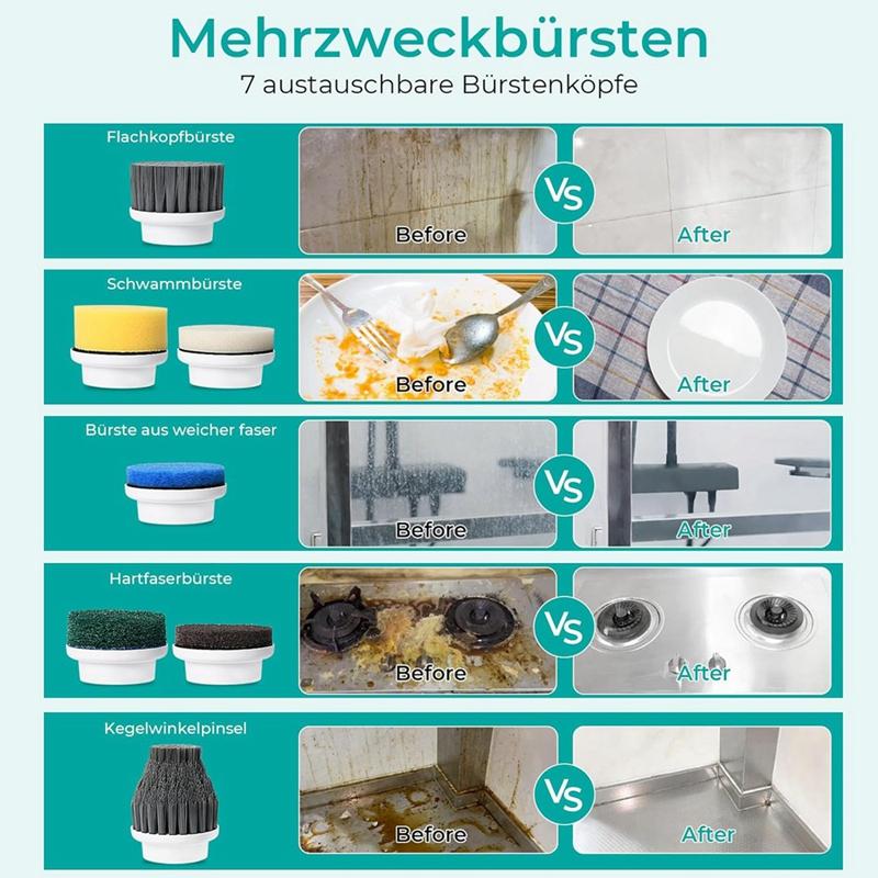 Electric Cleaning Brush, Electric Scrubber, Cleaning Device with 7 Replaceable Cleaning Heads, Rotary Scrubber 5