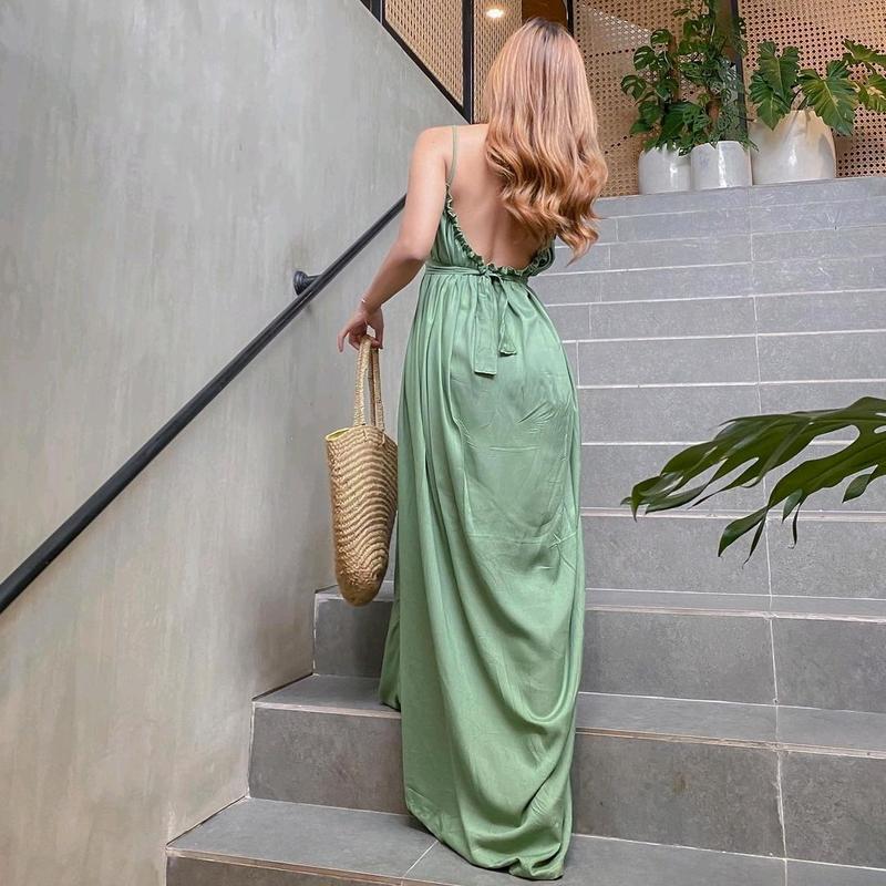 Dress Pantai Longdress Korean Backless seksi Polos 7