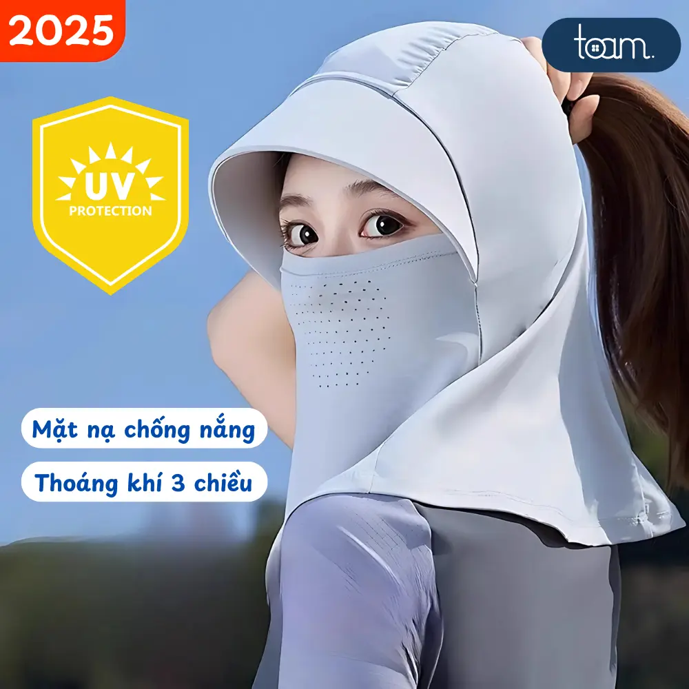 Mũ Chống Nắng Trùm Đầu Tích Hợp Mặt Nạ Băng Lạnh Che Cổ Có Lỗ Thoáng Khí, Khẩu Trang Chống Tia UV Đạp Xe Ngoài Trời 2025