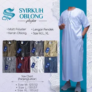 COD JUBAH SYIRKUH OBLONG POLOS BAHAN POLYESTER LENGAN PENDEK Muslim Panjang Bordir Poliester Pria
