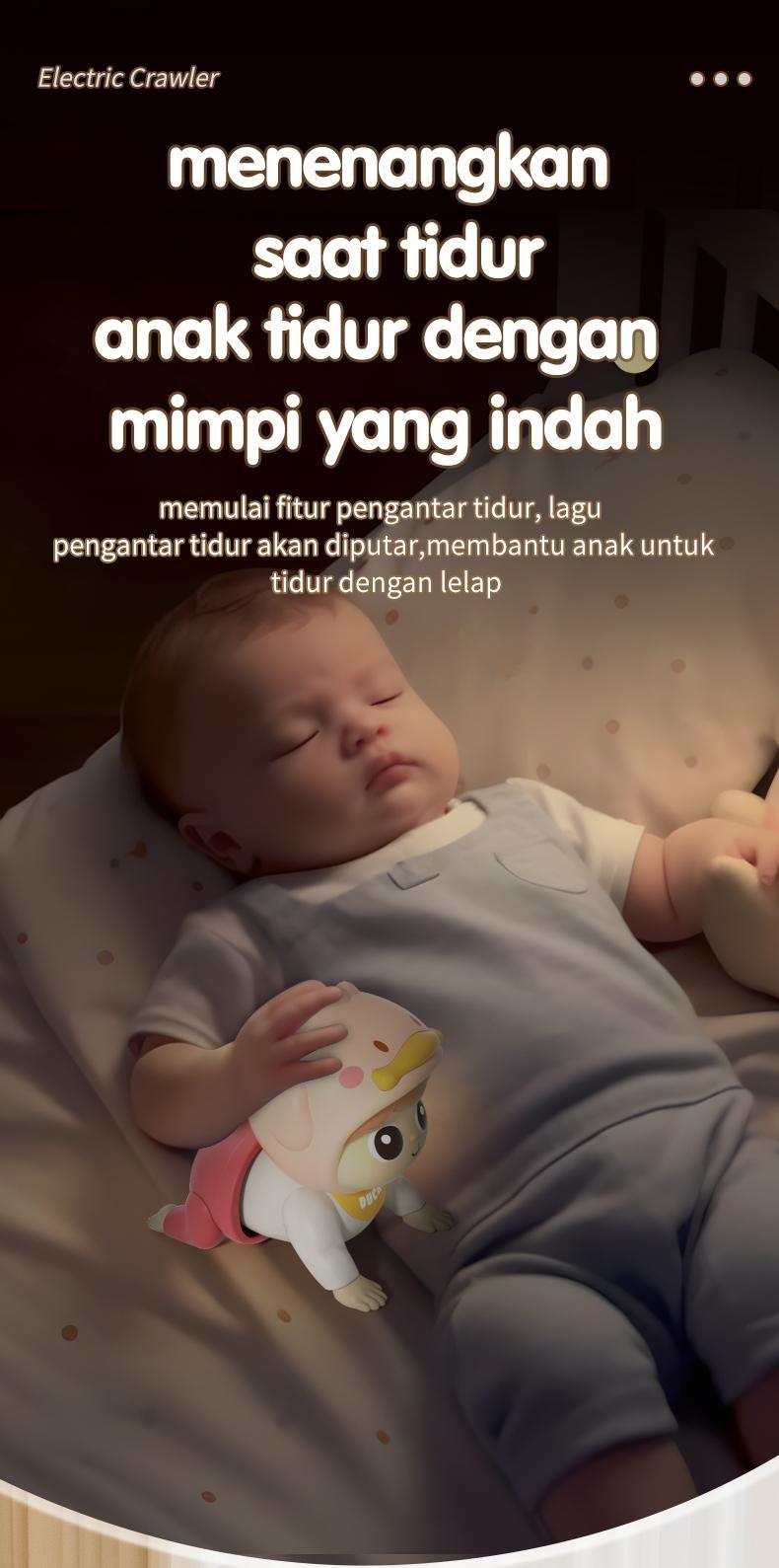 Habibi Boneka Merangkak Elektrik Bayi 0-12 Bulan - Mainan Edukasi Pelatih Gerak & Angkat Kepala Interaktif Toys Perempuan Dolls bayi  mainan