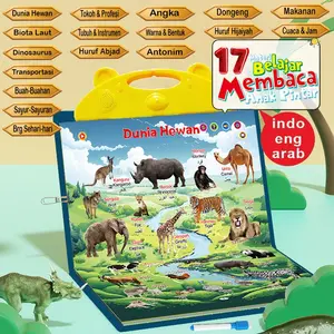 Smart Book Bersuara Indonesia English Arab ukuran Jumbo 3 Bahasa Lengkap dengan 17 Materi Belajar Bisa menggambar di papan tulis mini yang di belakang buku + Free Spidol dan Klip Buku