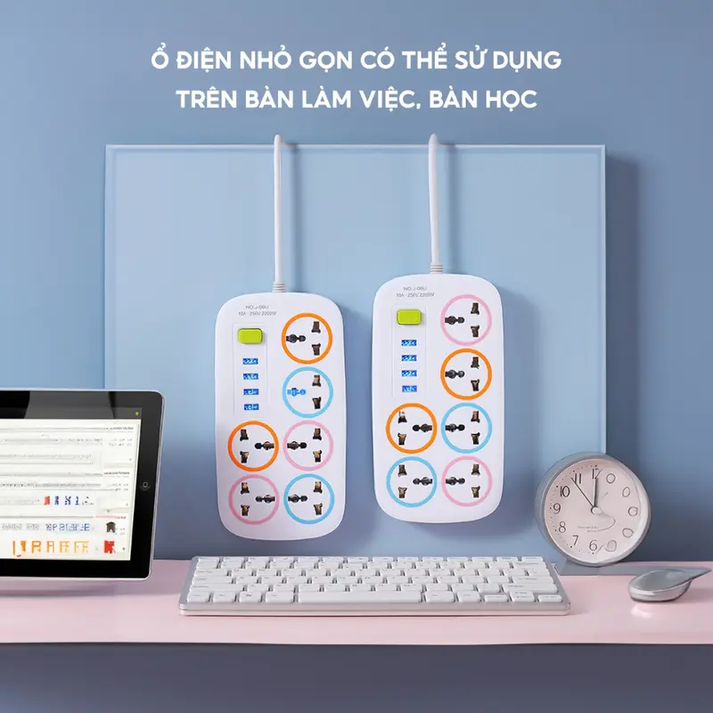 Ổ Cắm Điện Đa Năng Có Cổng Sạc USB 6-8 Lỗ JYoohome Chống Giật Có Công Tắc An Toàn Chịu Tải 2200W 3