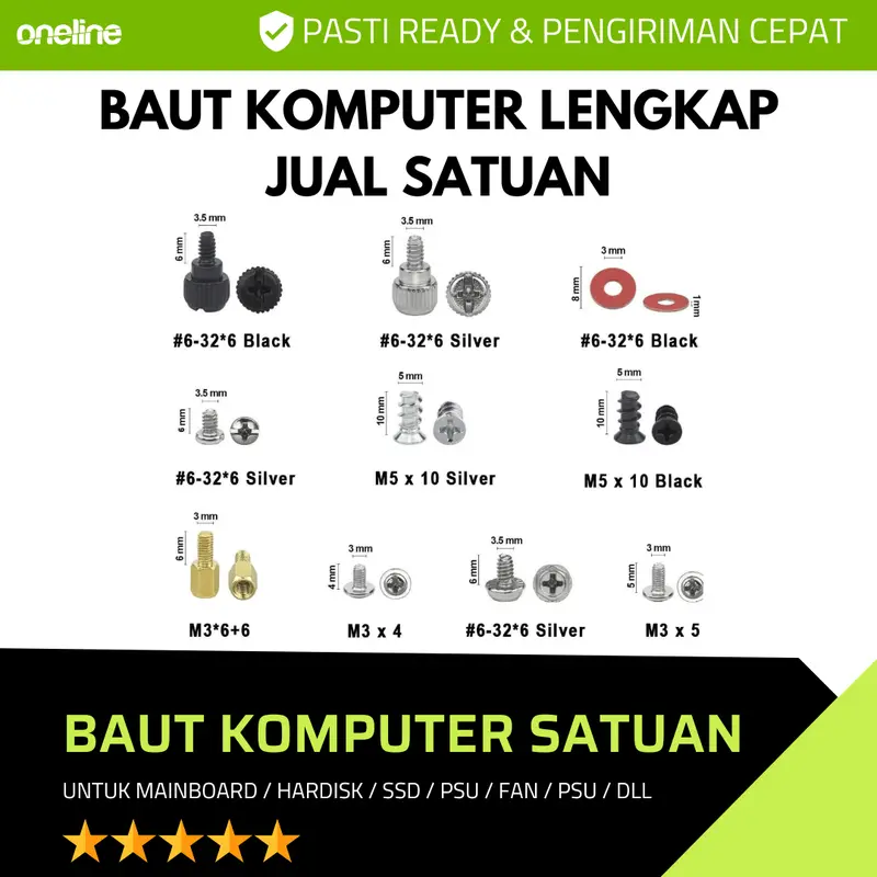 Baut PC Komputer Satuan | Screw Sekrup Mainboard / Motherboard / Casing PC / Hardisk / HDD / SSD SATA /  PSU / Fan Casing / Thumb Screw