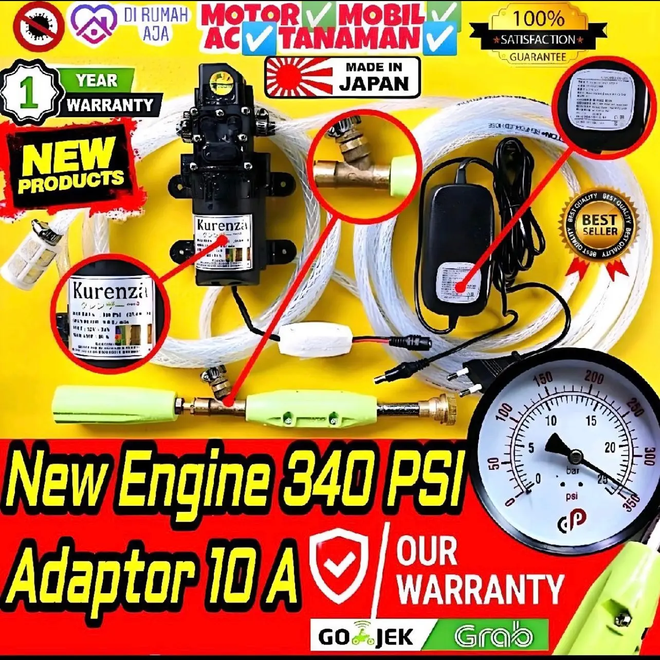 Mesin Terbaru 340 PSI 100W 23.2 Bar 8 Lpm Alat Cuci Motor Ac Mobil Jet Cleaner Steam Pump Japan Quality