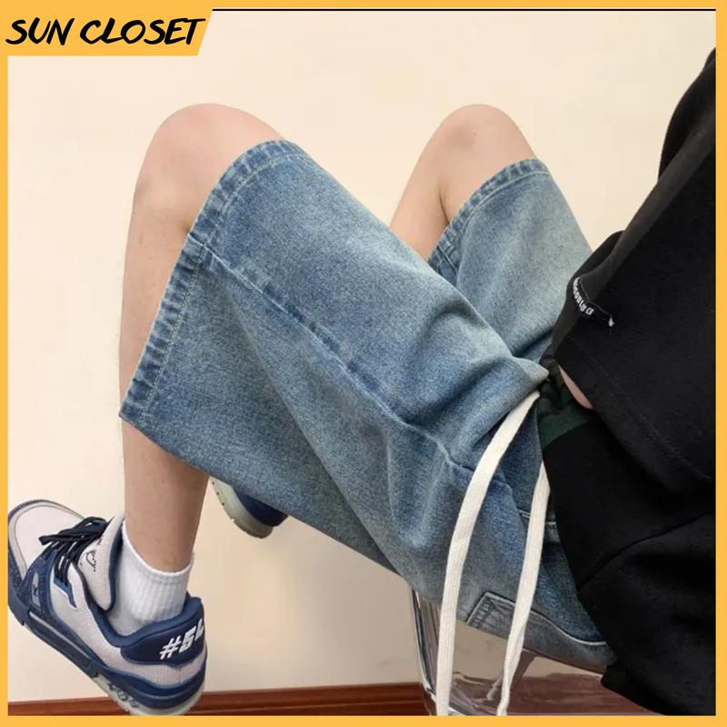 Quần short jean nam nữ SUN CLOSET S2 Wash Xanh Đậm đa dạng mẫu mã năng động thoải mái Menswear Ong Pants Có Túi Loang 5