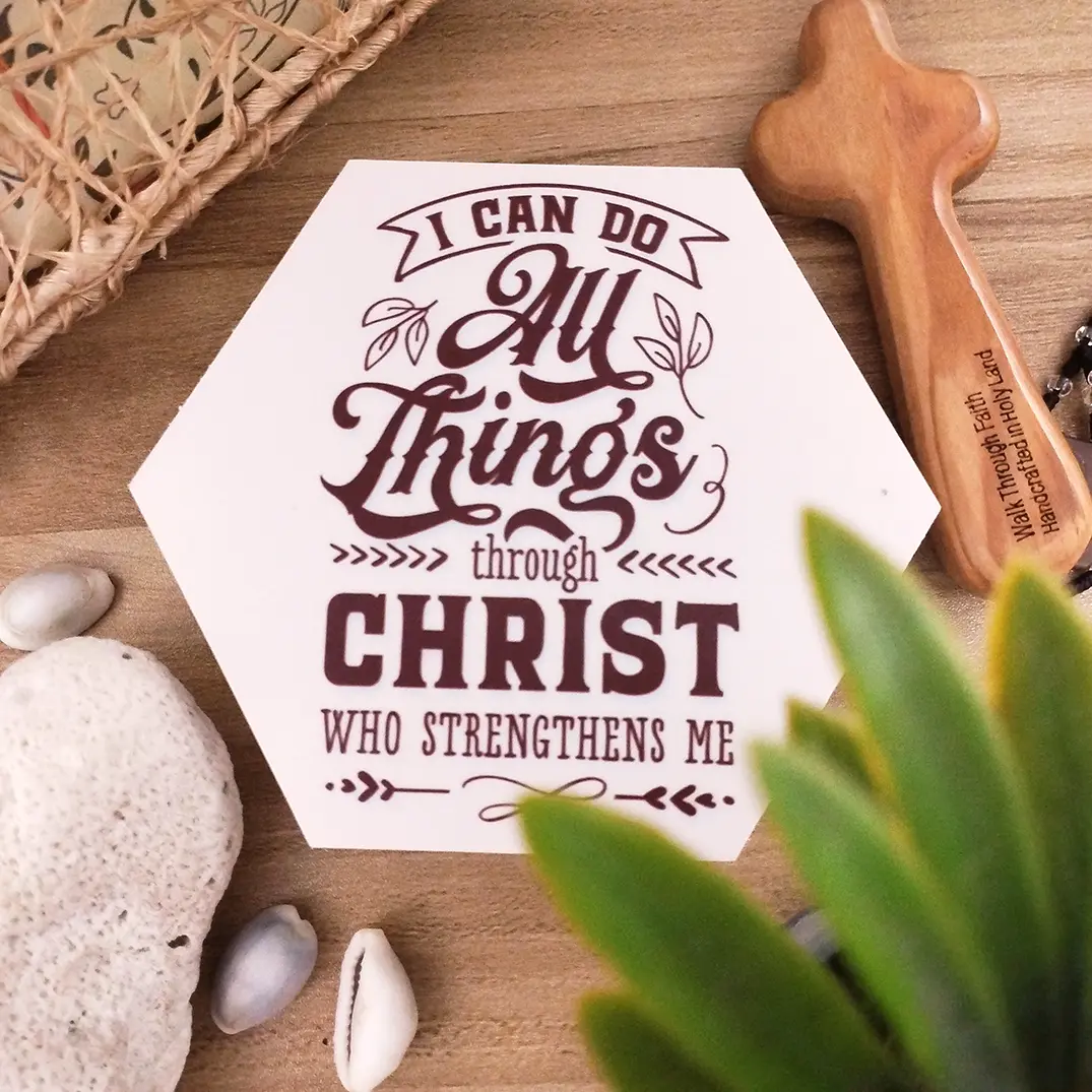 I CAN DO ALL THINGS THROUGH CHRIST | HEXAGON SINTRA WALL DECOR / BIBLE VERSE - SMALL SIZE Gift Pack