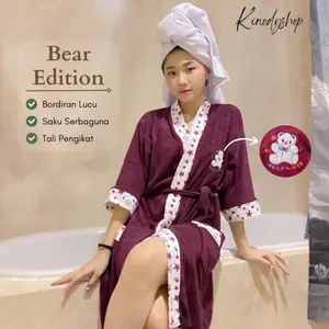 Kimono Handuk Dewasa / BB maks 65 kg / Motif Bear / Jubah Mandi Dewasa / Handuk Baju / Kinodyshop Wanita