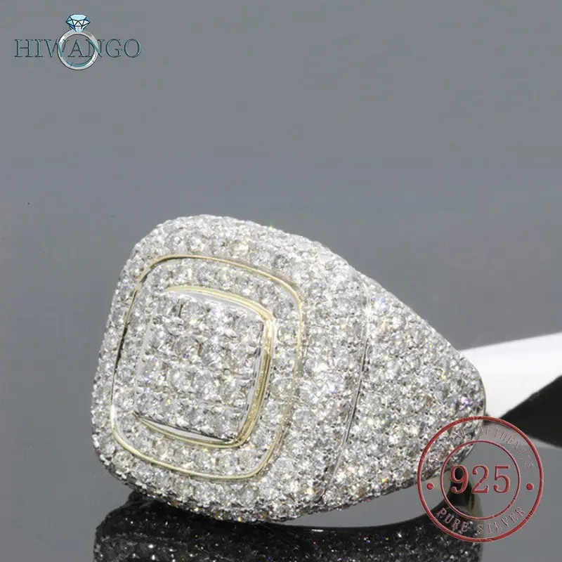 HIWANGO Cincin Pria Emas Baru Penjualan Panas Zircon AAAAA Perak 925 Grosir
