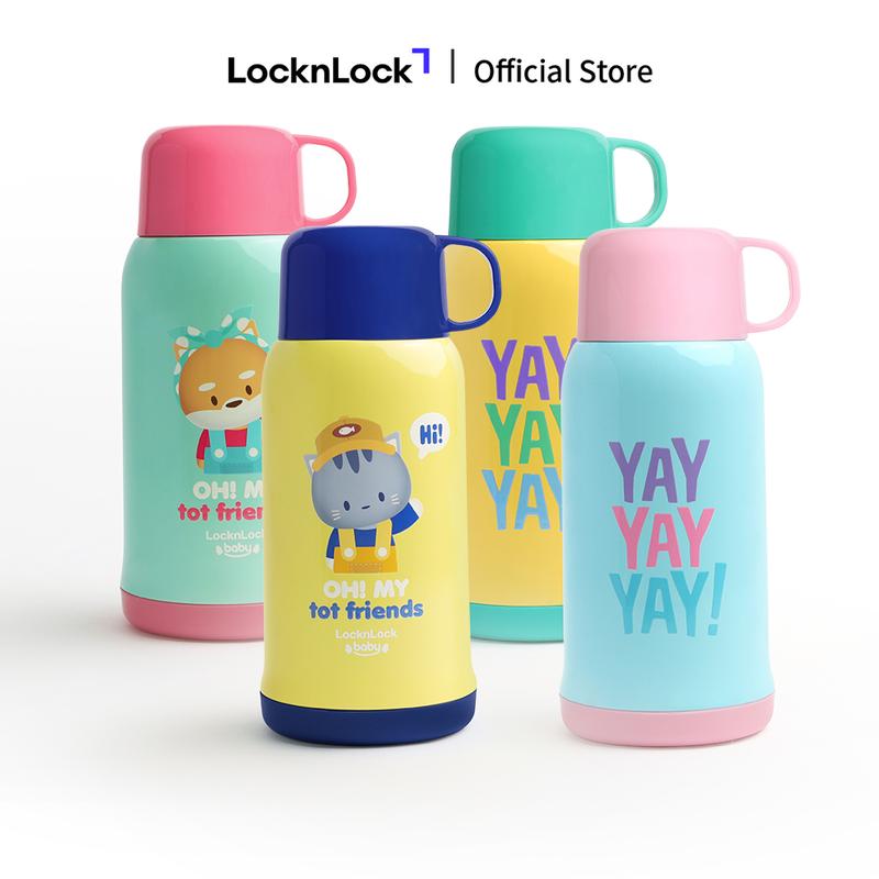 Bình giữ nhiệt LocknLock LHC1475 Animal Friend Kids tumbler 550ml, có ống hút cho bé kèm túi và dây đeo
