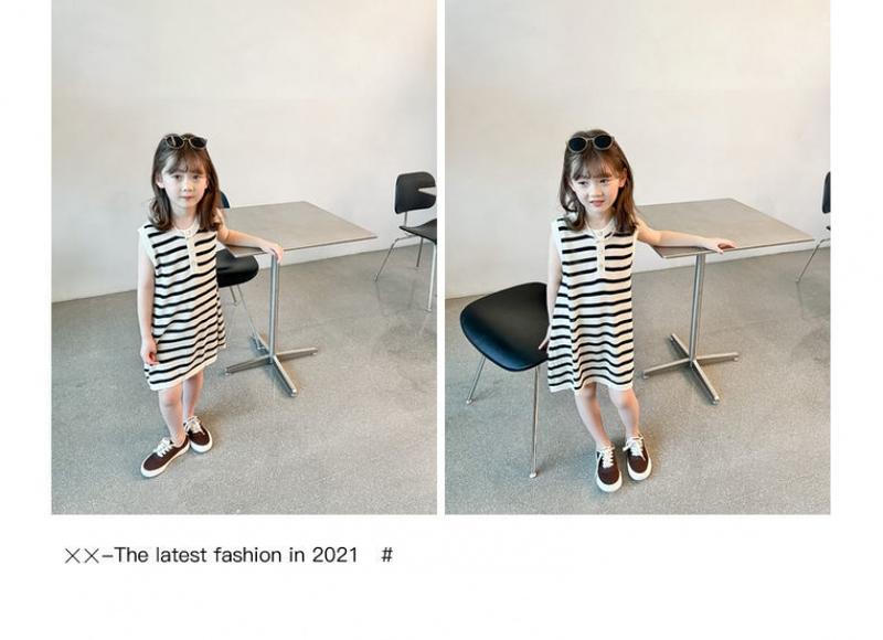 Product Introduction of 100% Cotton Children's Baby Girl Children 2024 Summer New Korean Style Stitching Tie-Dyed Mid-Length Polo Dress 7
