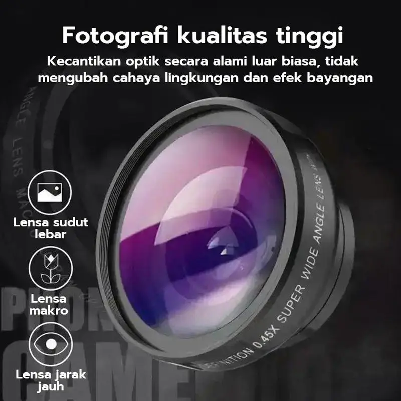 2 In 1 Lensa Super Wide Angle Lens Macro Smartphone Aksesoris Lensa Pembesar 12.5X Camera HP Dengan Klip Untuk Handphone Kamera 1