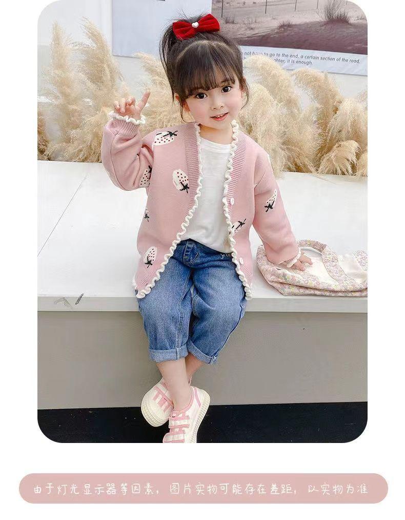 Product Introduction of Girl's Knitted Cardigan 2024 Autumn Clothing New Children Toddler Baby Fashionable Sweater Cardigan Top Coat 8