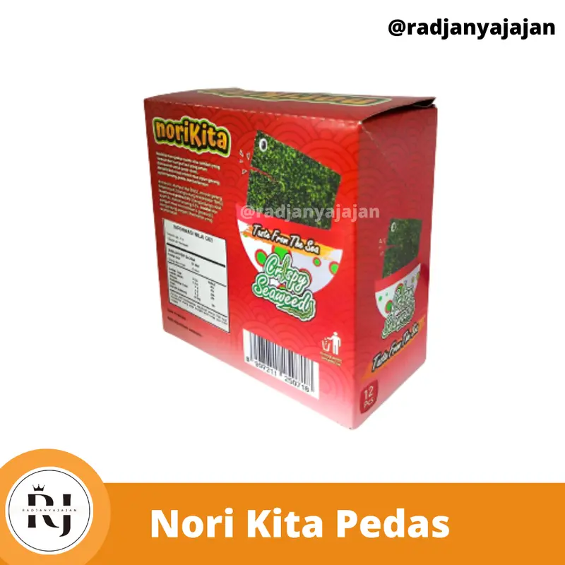 NoriKita Rumput Laut Rasa Pedas 1 Box Isi 12 Pcs| Rumput Laut | Rumput Laut Panggang | Nori | Nori Rumput laut | Nori halal | Nori Kita | Nori Seaweed 1