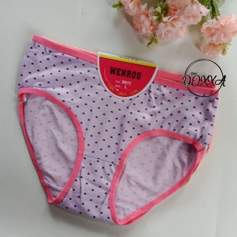 12Pcs Celana Dalam Wanita Dewasa Wenrou 9011 Tutul Bintil L XL XXL Katun Nyaman Remaja Motif 0