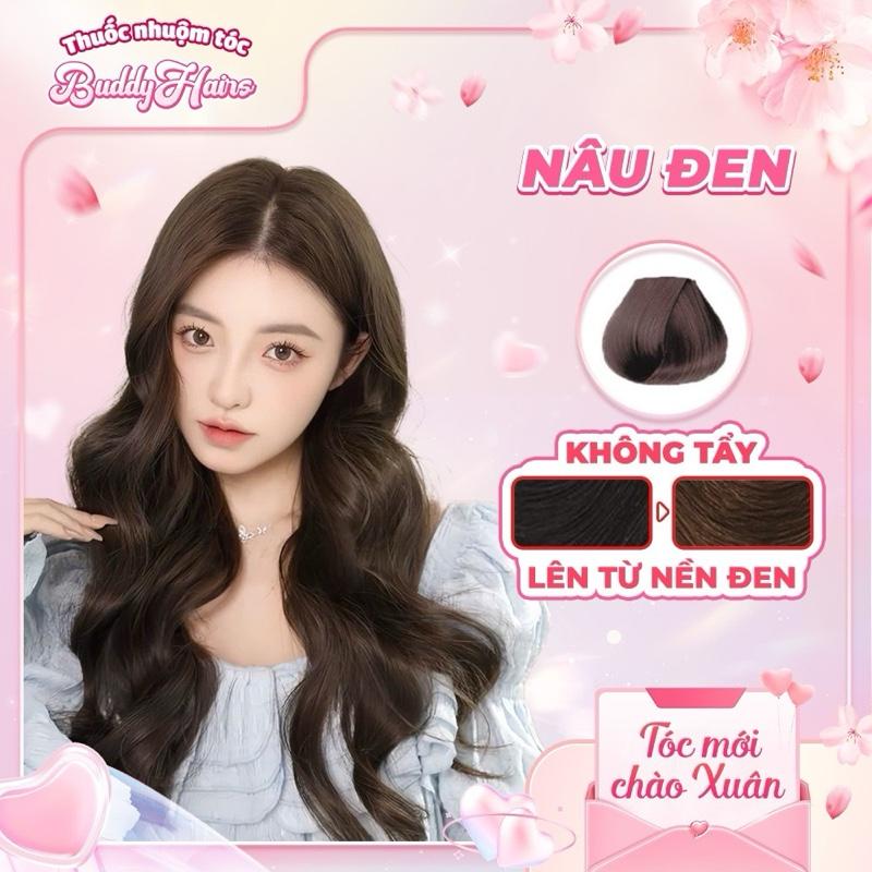 Thuốc nhuộm tóc NÂU ĐEN không cần dùng Tẩy tóc buddyhairs tặng kèm găng tay mũ trùm tiện lợi
