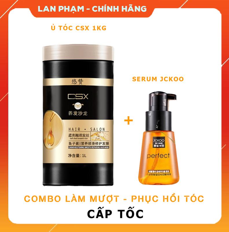 COMBO LÀM MƯỢT - DƯỠNG TÓC CẤP TỐC . Ủ TÓC CSX 1000ML VÀ SEURM JCKOO 70ML DƯỠNG TÓC CẤP ẨM Nữ Women Axit amin